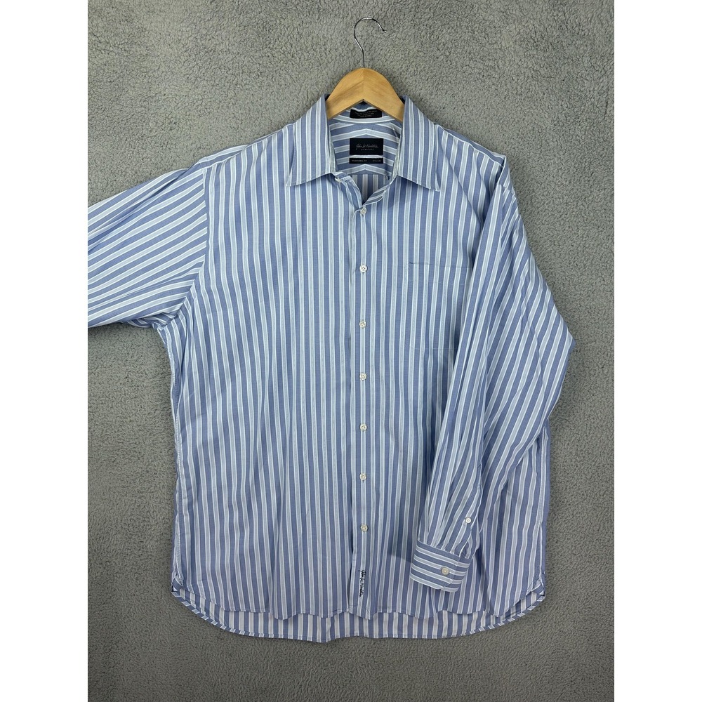 John W. Nordstrom Signature Shirt Mens 17.5 35 Blue Stripe Traditional Fit Dress